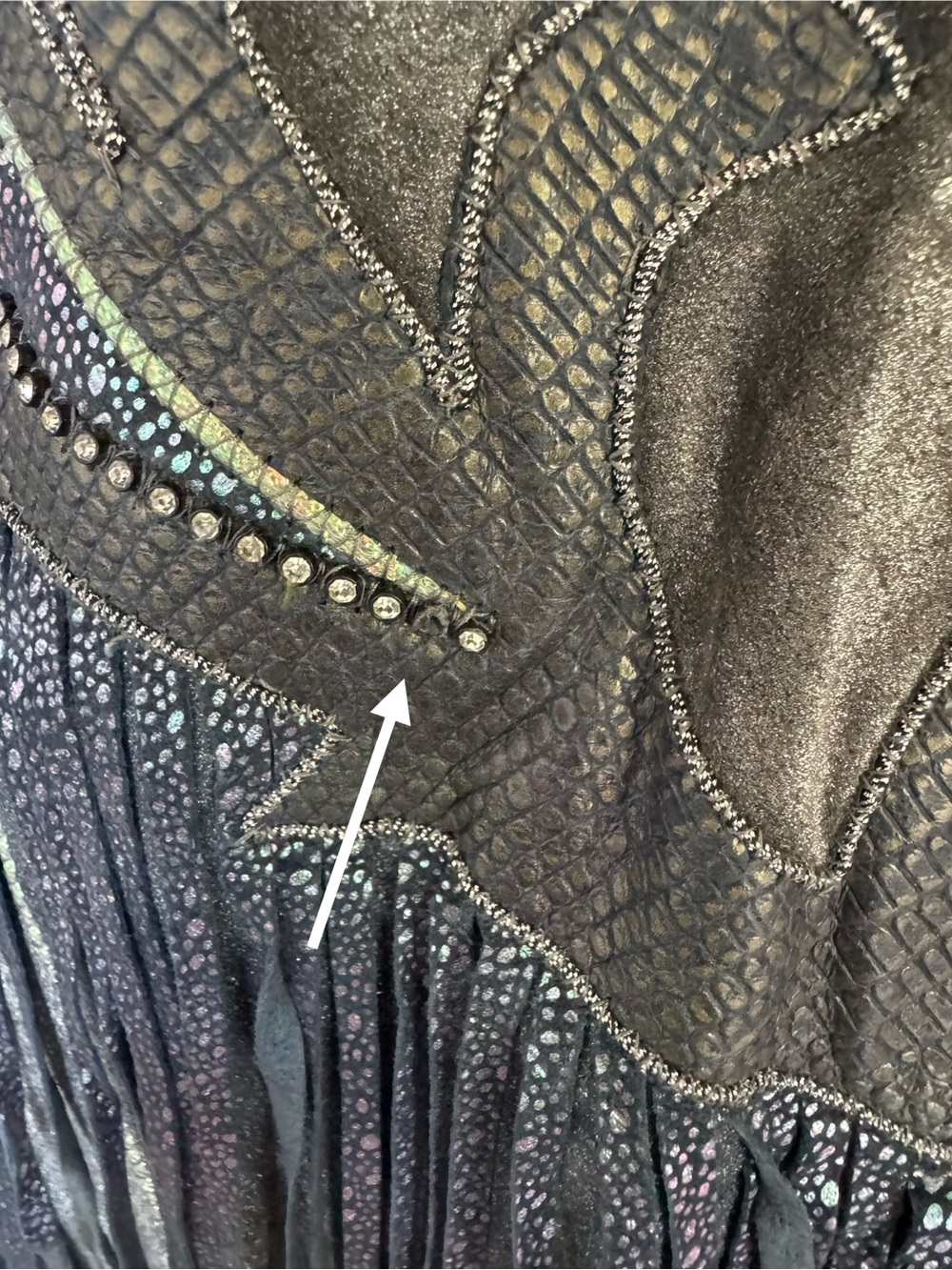 Vintage 80s Roberto Cavalli Fringed Metallic Blue Gray Suede Western Jacket XS - Picture 14 of 16